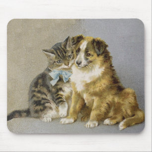 Victorian cat and dog intimate friendship mouse pad