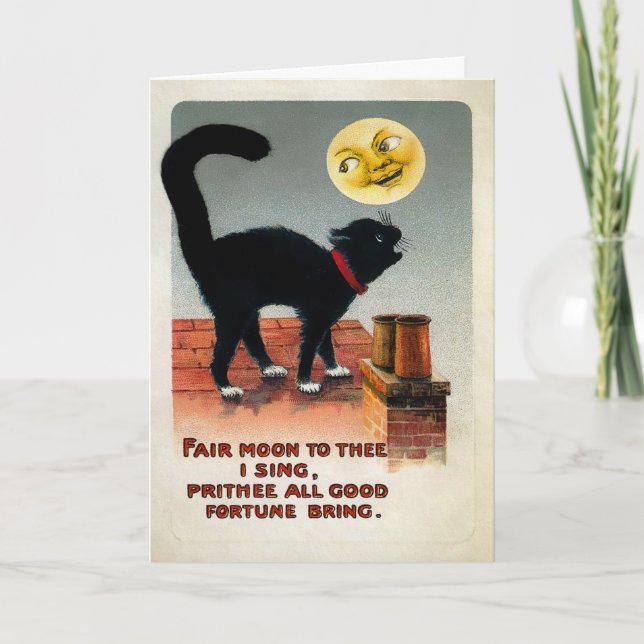 Victorian Cat and Moon Christmas Holiday Card (Front)