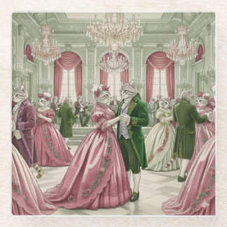 Victorian Cat Ball Glass Coaster