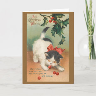 Victorian Cat Christmas Greeting Card