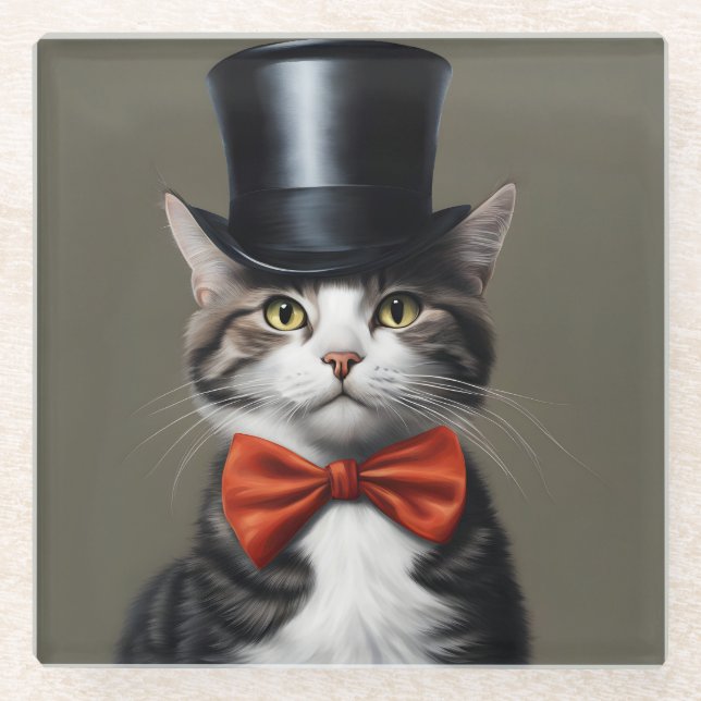 Victorian Cat Glass Coaster (Front)