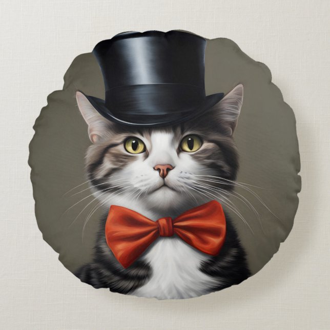 Victorian Cat Round Pillow (Front)