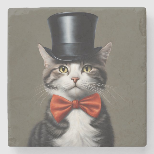 Victorian Cat Stone Coaster (Front)