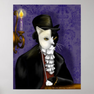 Victorian Cat Wearing Tuxedo and Mask Portrait Poster