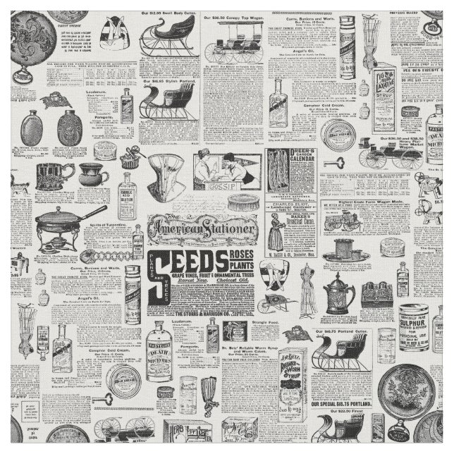 victorian catalog black white antique toile fabric (Close Up)