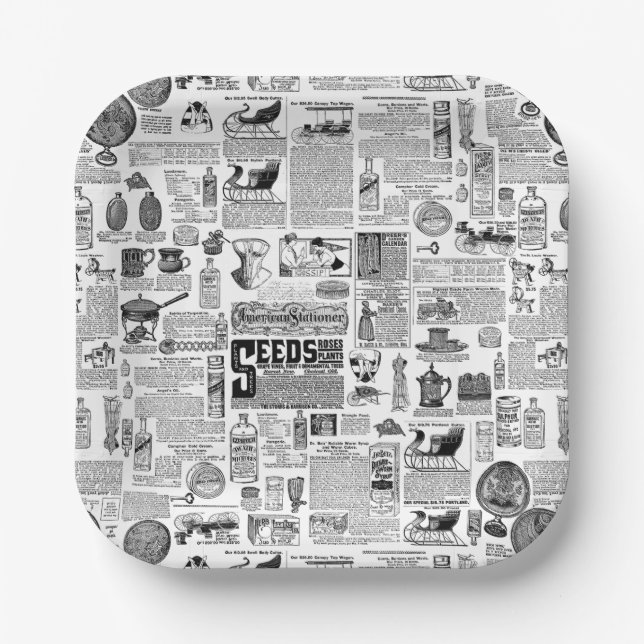 victorian catalog black white antique toile paper plate (Front)