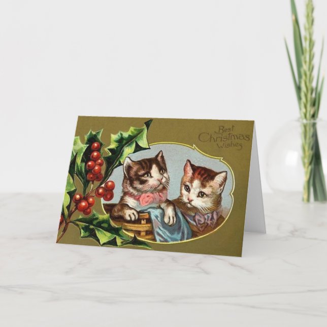 Victorian Cats Christmas Wishes Card (Front)
