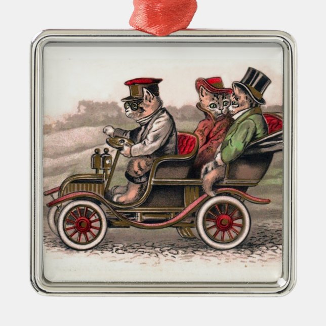 Victorian Cats Head to Town - Anthropomorphic Art Metal Ornament (Front)