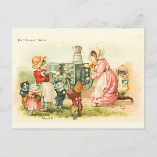 Victorian Cats Milk Maid Louis Wain Nursery Series Postcard (Front)