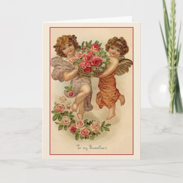 Victorian Cherubs and Roses Valentine Holiday Card (Front)
