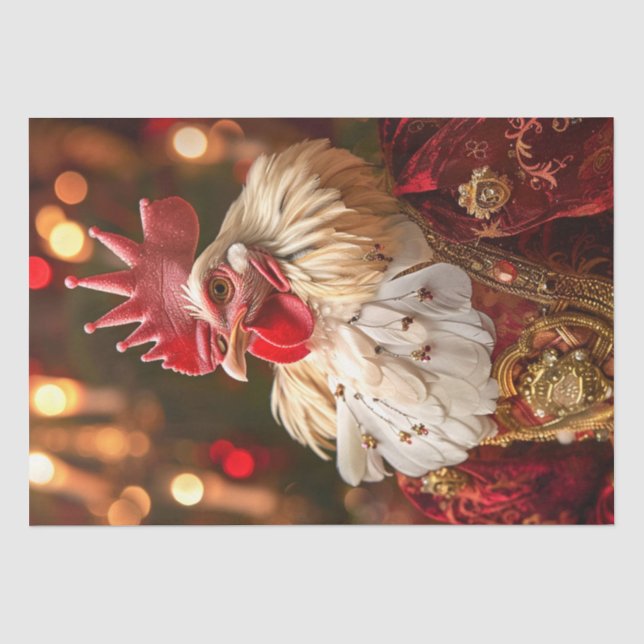 Victorian Chicken Red Kings Crown Decoupage Tissue Paper (Front)