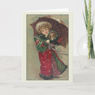 Victorian Child and Puppy Christmas Greeting Card