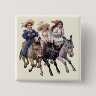 Victorian Children and Horses 2 Inch Square Button