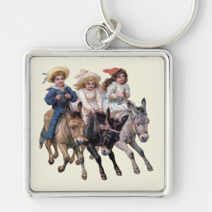 Victorian Children and Horses Keychain