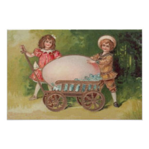 Victorian Children Easter Egg Forget Me Nots Wagon Photo Print