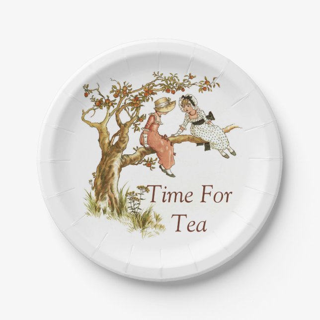 Victorian Children Illustration Tea Party Paper Plate (Front)
