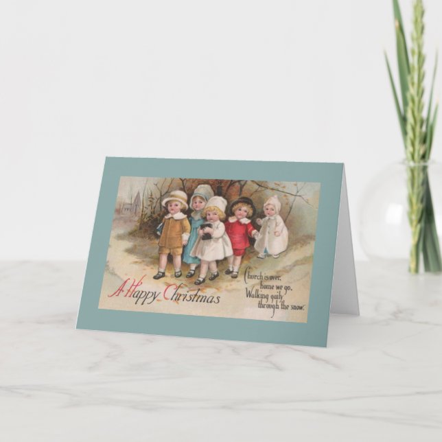 Victorian Children Leaving Church Christmas Card (Front)