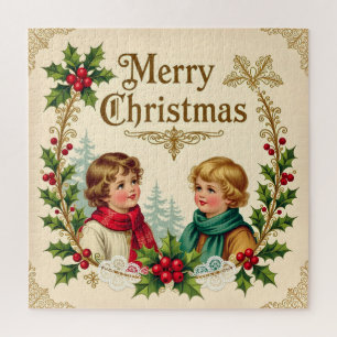 Victorian children Merry Christmas vintage Jigsaw Puzzle