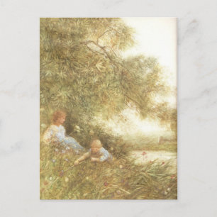 Victorian Children Playing Outside Postcard