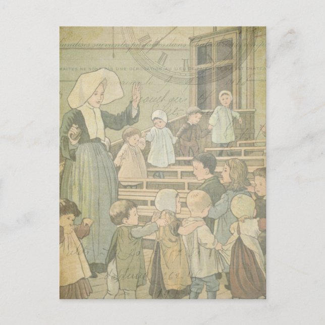 Victorian Children School Classroom Vintage Watch Postcard (Front)