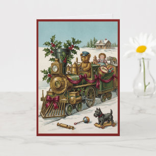Victorian Children Teddy Bear Antique Christmas Card