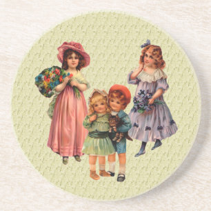 Victorian Children Vintage Art Coaster