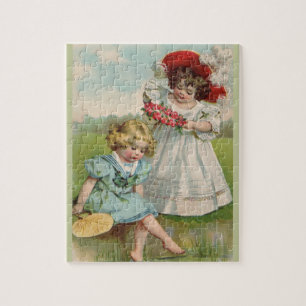 Victorian Children Vintage Summer Girls Garden Jigsaw Puzzle