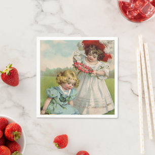 Victorian Children Vintage Summer Girls Garden Napkin