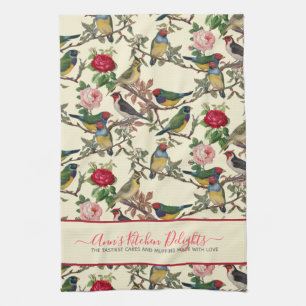 Victorian Chintzy Birds and Roses Vintage Pattern Kitchen Towel