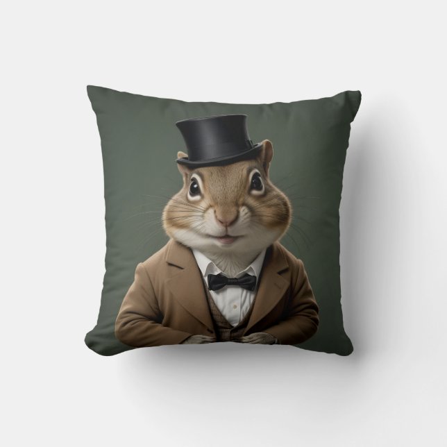 Victorian Chipmunk Throw Pillow (Front)