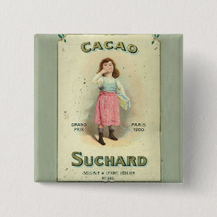 Victorian Chocolate Kiss Girl Sugar 2 Inch Square Button