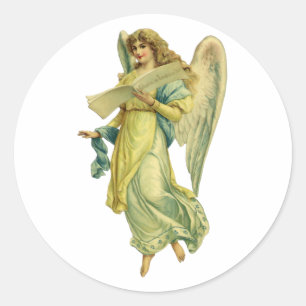 Victorian Christmas Angel, Gloria in Excelsis Deo Classic Round Sticker