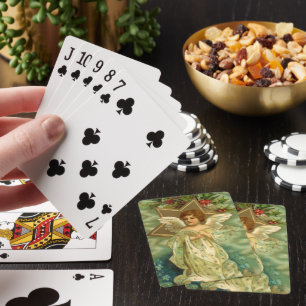 Victorian Christmas Angel with Vintage Gold Star Playing Cards