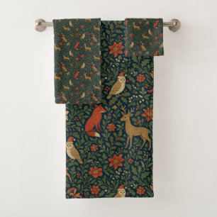 Victorian Christmas Animal & Botanical  Bath Towel Set