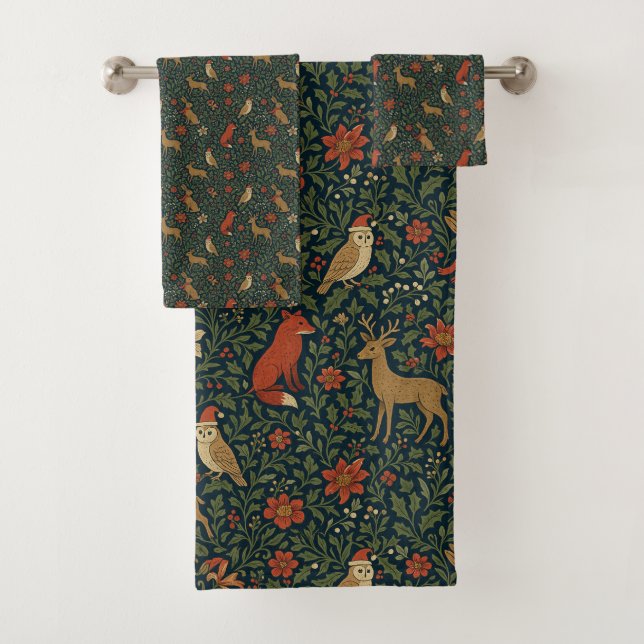 Victorian Christmas Animal & Botanical  Bath Towel Set (Insitu)