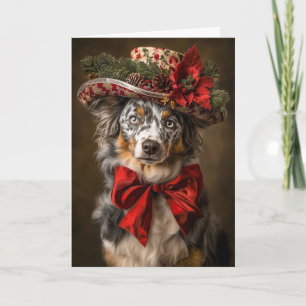 Victorian Christmas Blue Merle Aussie Holiday Card