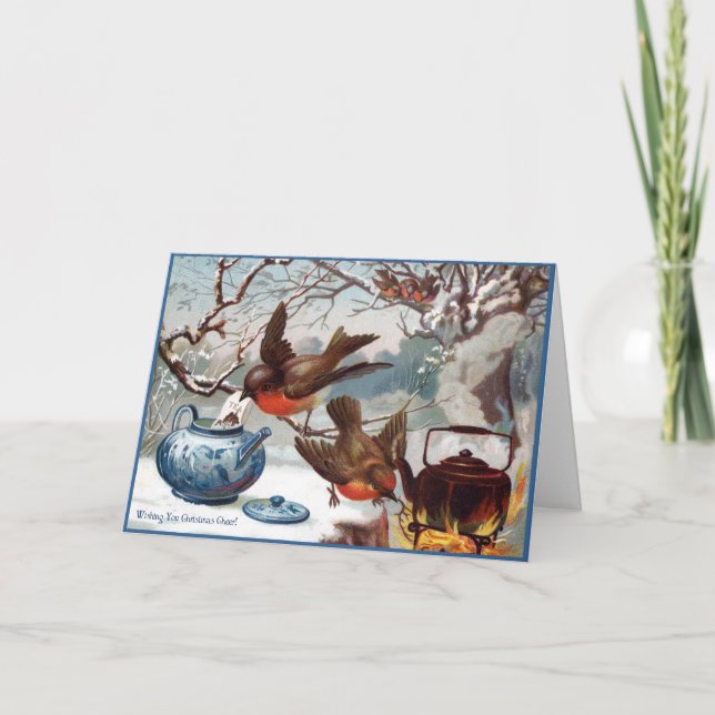 Victorian Christmas Card Birds & Holiday Tea (Front)