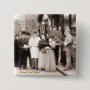 VICTORIAN CHRISTMAS CAROL SINGERS 2 INCH SQUARE BUTTON