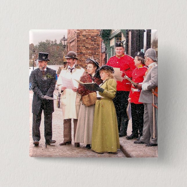 VICTORIAN CHRISTMAS CAROL SINGERS 2 INCH SQUARE BUTTON (Front)