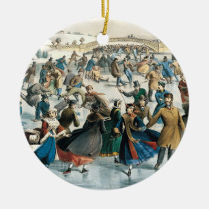 Victorian Christmas Central Park Currier & Ives Ceramic Ornament