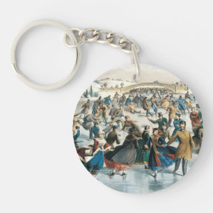 Victorian Christmas Central Park Currier & Ives Keychain