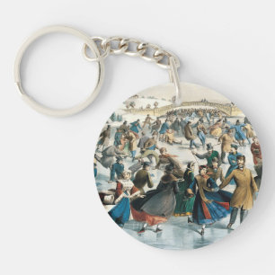 Victorian Christmas Central Park Currier & Ives Keychain