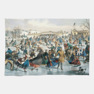 Victorian Christmas Central Park Currier & Ives Kitchen Towel