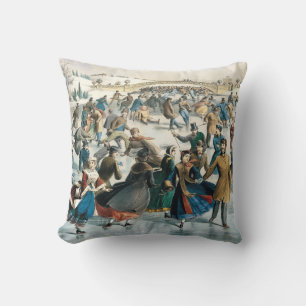 Victorian Christmas Central Park Currier & Ives Throw Pillow