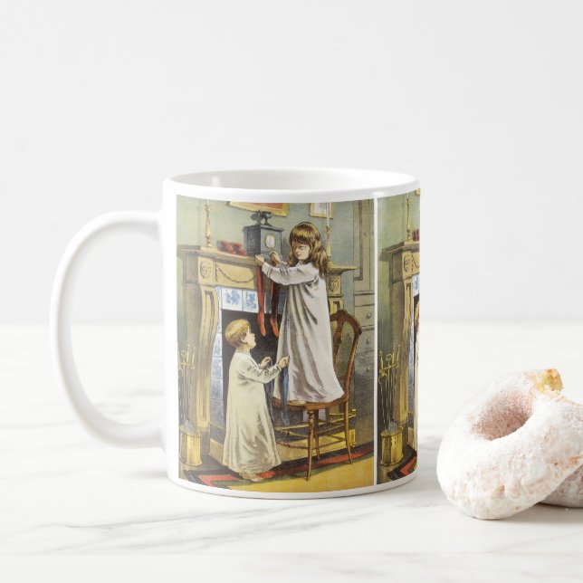 Victorian Christmas, Children Christmas Stockings Coffee Mug (With Donut)