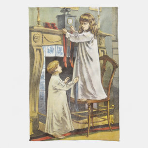 Victorian Christmas, Children Christmas Stockings Kitchen Towel