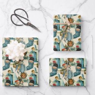 Victorian Christmas Children Wrapping Paper Sheet