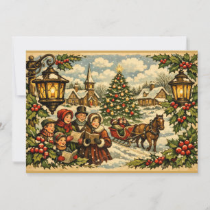 Victorian Christmas Church and Christmas Carols  Holiday Card