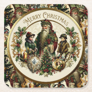 Victorian Christmas Elegance  Square Paper Coaster
