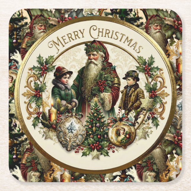 Victorian Christmas Elegance  Square Paper Coaster (Front)